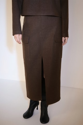 Jupe cargo fendue - Marron