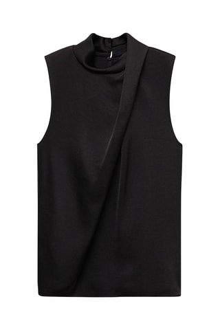 Blouse satinée drapée col montant - Noir