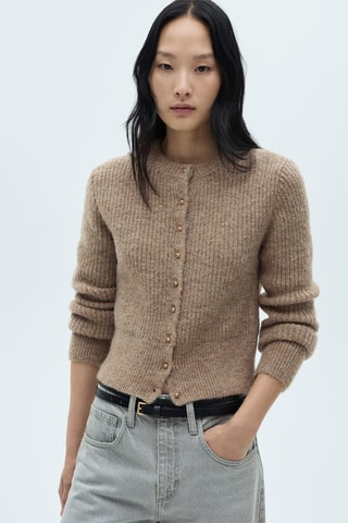 Cardigan maille boutons bijoux - Sable