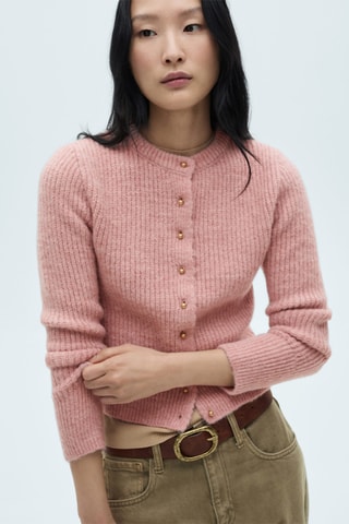 Cardigan maille boutons bijoux - Rose pâle