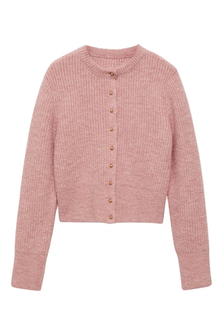 Cardigan maille boutons bijoux - Rose pâle