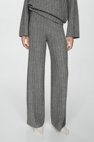 Pantalon droit maille côtelée - Gris chiné