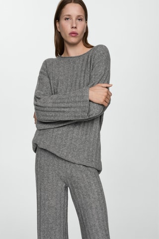 Pantalon droit maille côtelée - Gris chiné