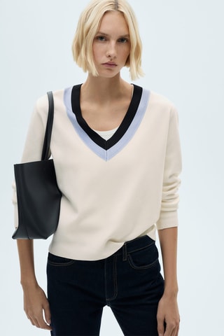 Pull-over détail rayures - Écru