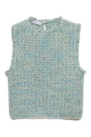 Top tweed détail effiloché - Vert d'eau