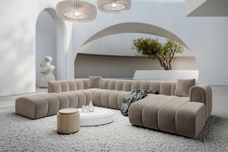 Canapé d'angle droit panoramique Luma - Beige foncé