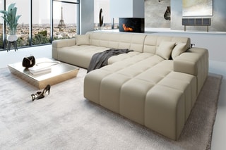 Canapé d'angle droit Cardano - Beige - 5 places - En cuir