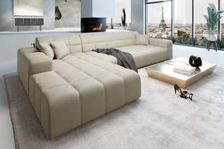 Canapé d'angle gauche Cardano - Beige - 5 places - En cuir