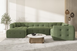 Canapé d'angle droit panoramique Baloo - Vert - 7 places - En polyester
