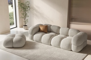 Pouf Loretto - Beige clair - Toucher velours