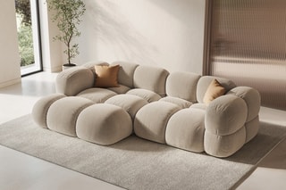 Canapé d’angle gauche Loretto - Beige clair - 3 places - Toucher velours