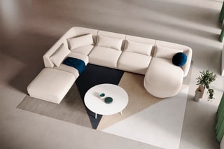Canapé d'angle gauche panoramique Tulum - Beige - 6 places - En tissu synthétique - Toucher velours