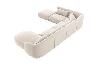 Canapé d'angle gauche panoramique Tulum - Beige - 6 places - En tissu synthétique - Toucher velours