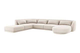 Canapé d'angle gauche panoramique Tulum - Beige - 6 places - En tissu synthétique - Toucher velours