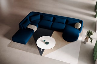 Canapé d'angle gauche panoramique Tulum - 
Bleu roi - 6 places - Tissu Tissu velours