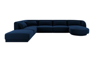 Canapé d'angle gauche panoramique Tulum - 
Bleu roi - 6 places - Tissu Tissu velours
