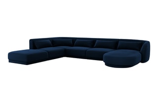 Canapé d'angle gauche panoramique Tulum - 
Bleu roi - 6 places - Tissu Tissu velours