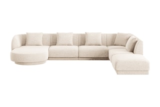 Canapé d'angle droit panoramique Tulum - Beige clair - 6 places - Tissu chenille