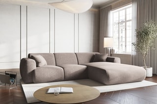 Canapé d'angle Nolio - Beige chiné - 4 places - En polyester - Toucher soie