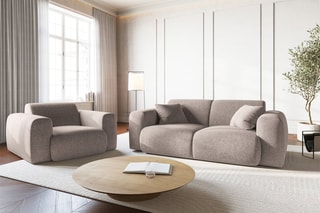 Canapé Nolio - Beige - 2 places - En tissu chenille - Toucher soie