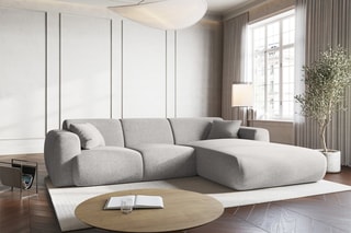 Canapé d'angle droit Nolio - Gris clair chiné - 4 places - En polyester - Toucher soie