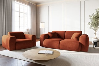 Fauteuil Nolio - Rouge brique chiné - En tissu chenille