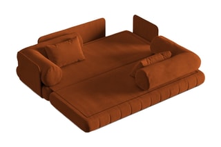 Canapé convertible Kemi - Rouge brique - 3 places - En tissu velours