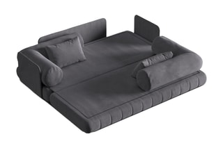 Canapé convertible Kemi - Gris foncé - 3 places - En tissu velours
