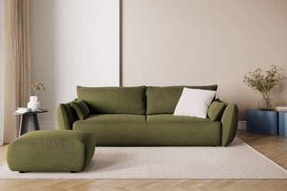 Canapé convertible Matera - Vert olive - 3 places - En tissu velours 