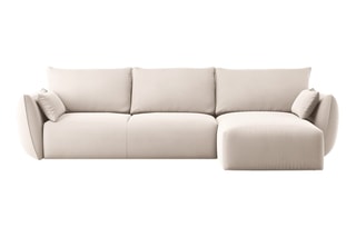 Canapé d’angle droit convertible Matera - Beige - 4 places - En tissu velours