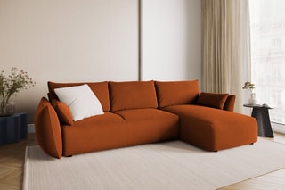 Canapé d’angle droit convertible Matera - Rouge brique - 4 places - En tissu velours
