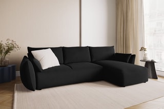 Canapé d’angle droit convertible Matera - Noir - 4 places - En tissu velours