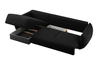 Canapé d’angle droit convertible Matera - Noir - 4 places - En tissu velours