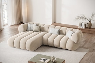 Canapé d’angle gauche Koge - Beige clair - 5 places - En tissu velours