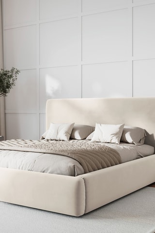 Lit-coffre avec sommier Colonel - Beige clair - Tissu velours