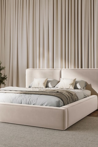 Lit-coffre avec sommier Arendal - Beige clair - Toucher velours