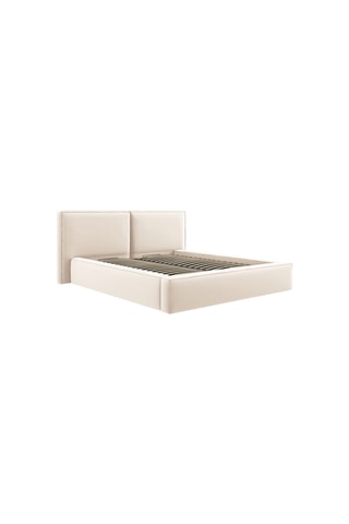 Lit-coffre avec sommier Arendal - Beige clair - Toucher velours