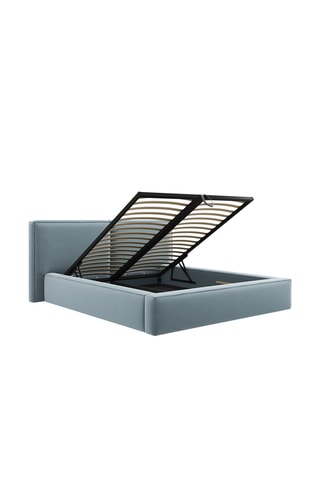 Lit-coffre avec sommier Arendal - Bleu clair - Toucher velours