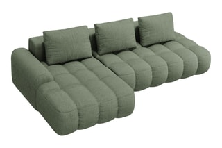 Canapé d’angle gauche convertible Linz - Vert olive foncé - 3 places - En tissu structurel