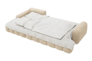 Canapé d’angle gauche convertible Linz - Beige clair - 3 places - En tissu velours