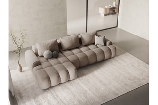 Canapé d’angle gauche convertible Linz - Sable - 3 places - En tissu structurel