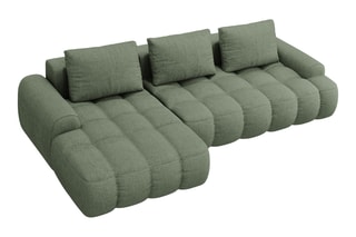 Canapé d’angle gauche convertible Linz - Vert olive foncé - 3 places - En tissu structurel