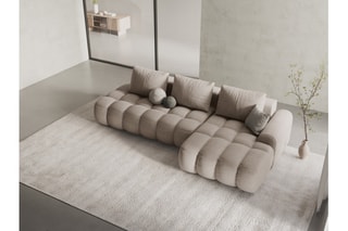 Canapé d’angle droit convertible Linz - Sable - 3 places - En tissu structurel