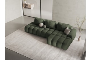 Canapé d’angle droit convertible Linz - Vert olive foncé - 3 places - En tissu structurel