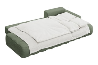 Canapé d’angle droit convertible Linz - Vert olive foncé - 3 places - En tissu structurel