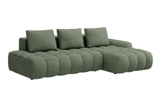 Canapé d’angle droit convertible Linz - Vert olive foncé - 3 places - En tissu structurel