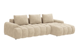 Canapé d’angle droit convertible Linz - Beige clair - 3 places - En tissu velours