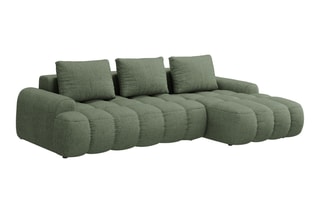 Canapé d’angle droit convertible Linz - Vert olive foncé - 3 places - En tissu structurel