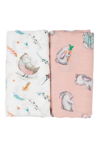 2 Neteldoekjes Rabbit Explorer Wit en Roze - 120 x 120 cm
