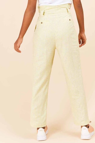 Pantalon droit taille haute en lin - Jaune